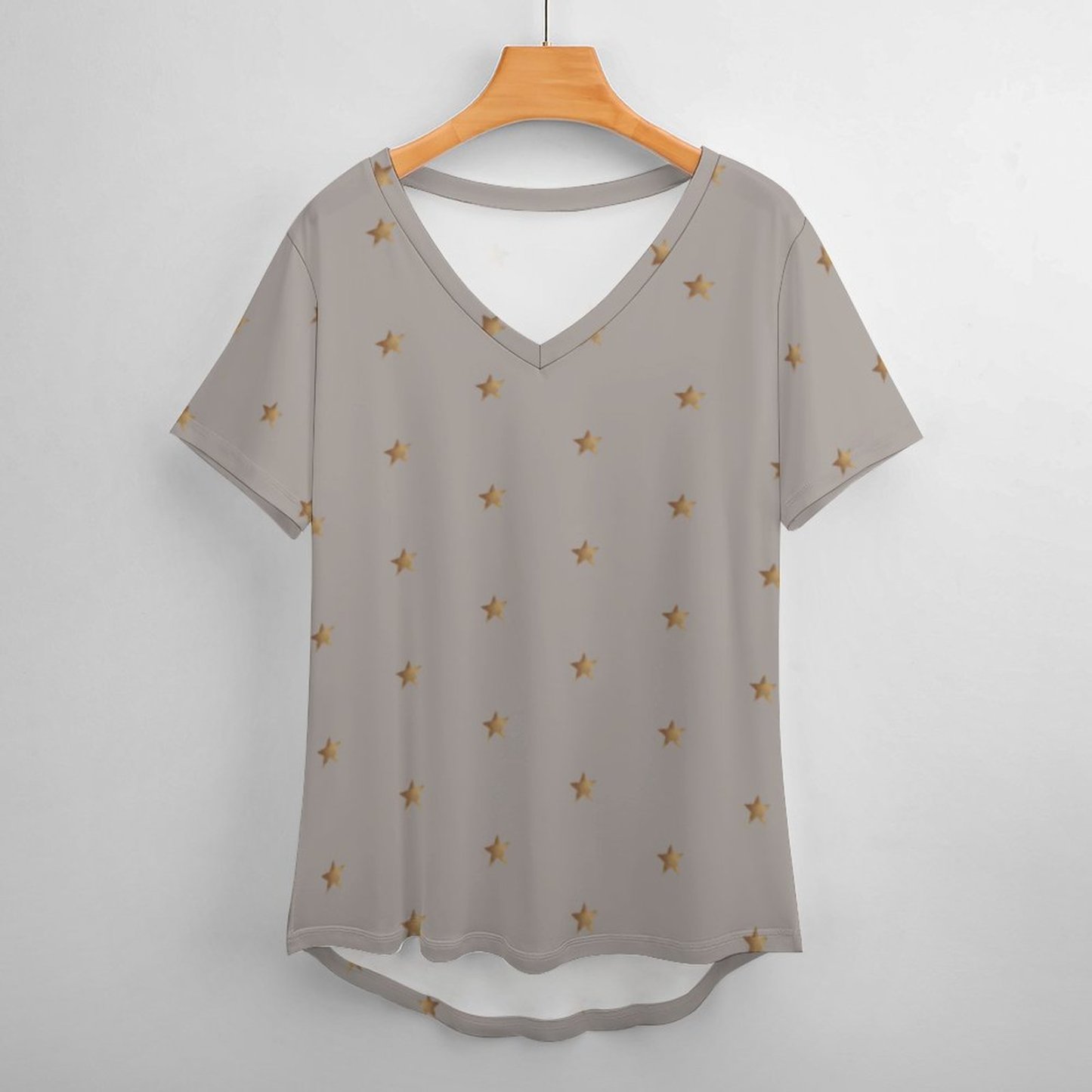 S-4XL Minimal Gold Stars Women T Shirts Basic V-Neck Tee Loose Vintage Fitting Oversize Short Sleeve Tops-Charlylifestyle