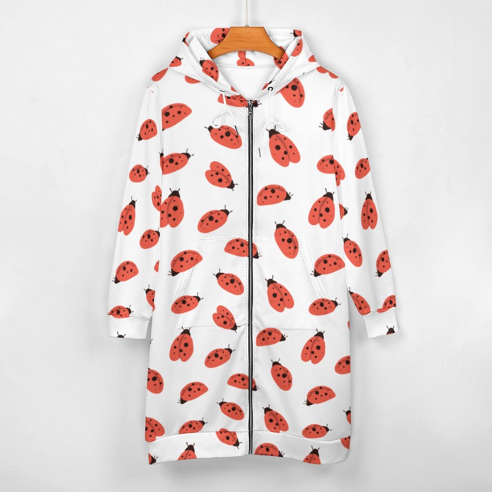 Ladybug Ladybird Animal Zip Up Long Hoodie Jacket Coat Women Tunic Sweatshirt Loose Plus Size Open Front Cardigan Outfits