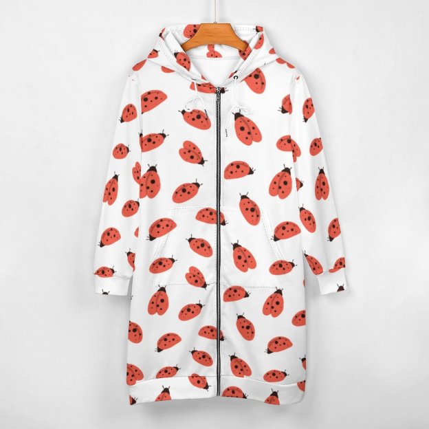 Ladybug Ladybird Animal Zip Up Long Hoodie Jacket Coat Women Tunic Sweatshirt Loose Plus Size Open Front Cardigan Outfits