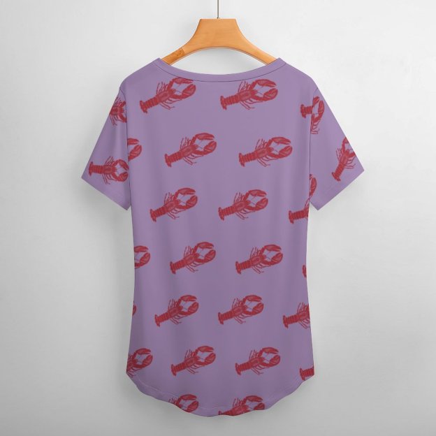S-4XL Funny Vintage Nautical Lobster Womens Summer Casual T Shirts Boho Full Print Short Sleeve Loose Hippie Tunic Tops-Charlylifestyle