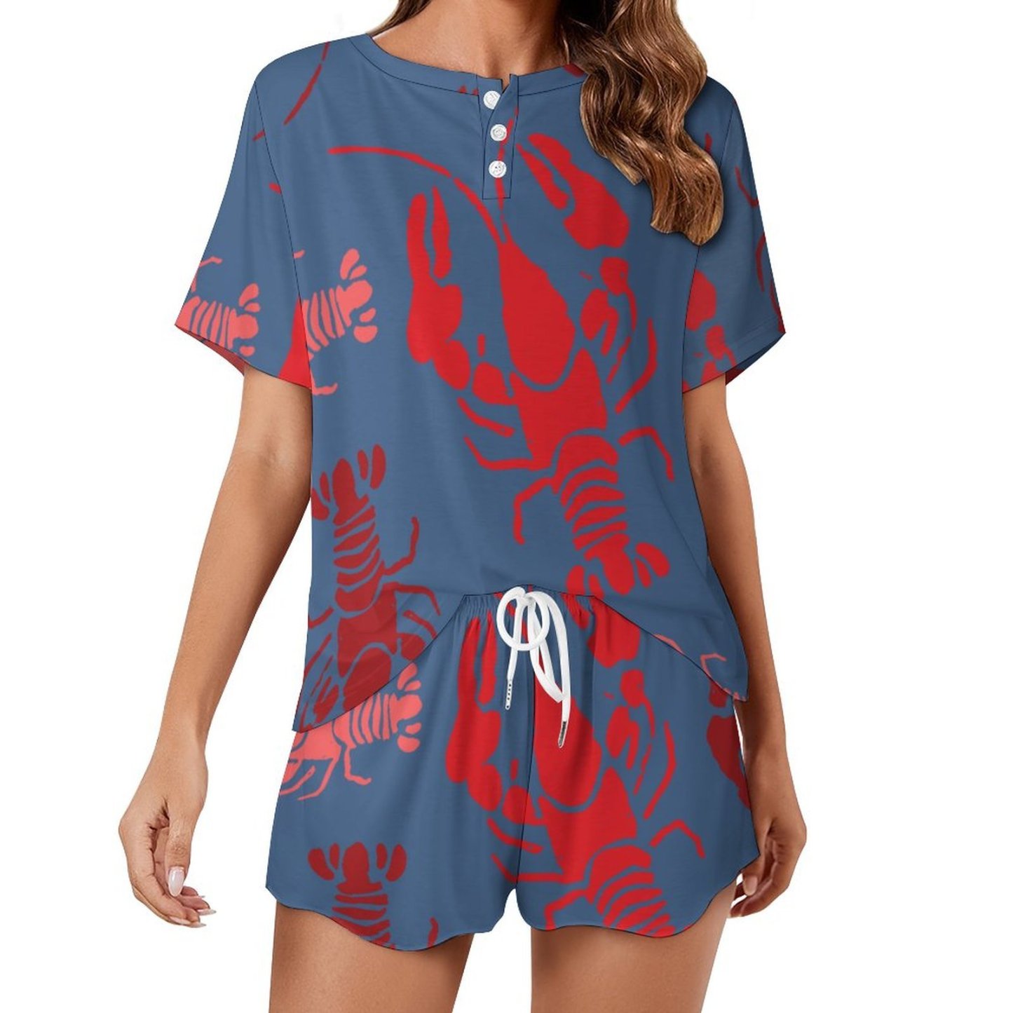 Personalized Lobster Crawfish Tops & Shorts Pajama Sets Custom Pj Sets