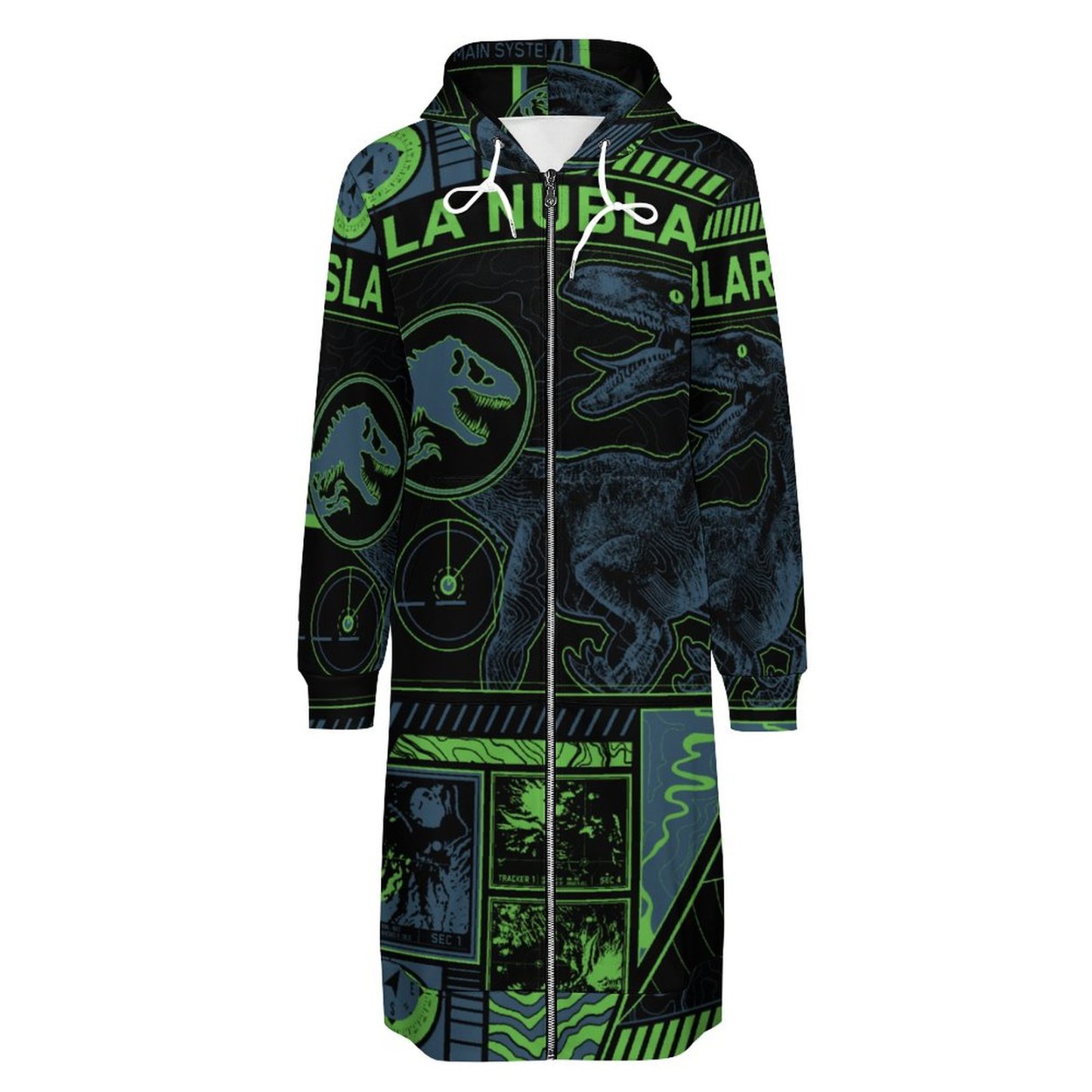Jurassic World Black Tracker Zip Up Long Hoodie Jacket Coat Women Tunic Sweatshirt Plus Size Open Front Cardigan Outfits