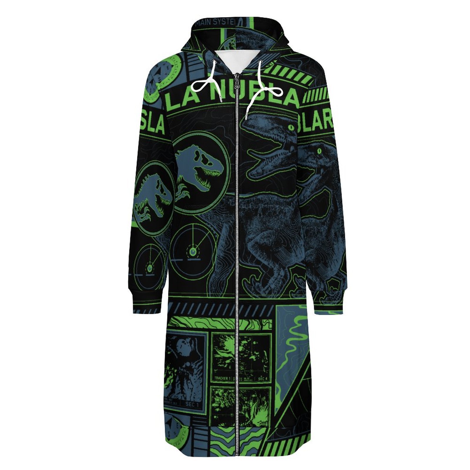 Jurassic World Black Tracker Zip Up Long Hoodie Jacket Coat Women Tunic Sweatshirt Plus Size Open Front Cardigan Outfits