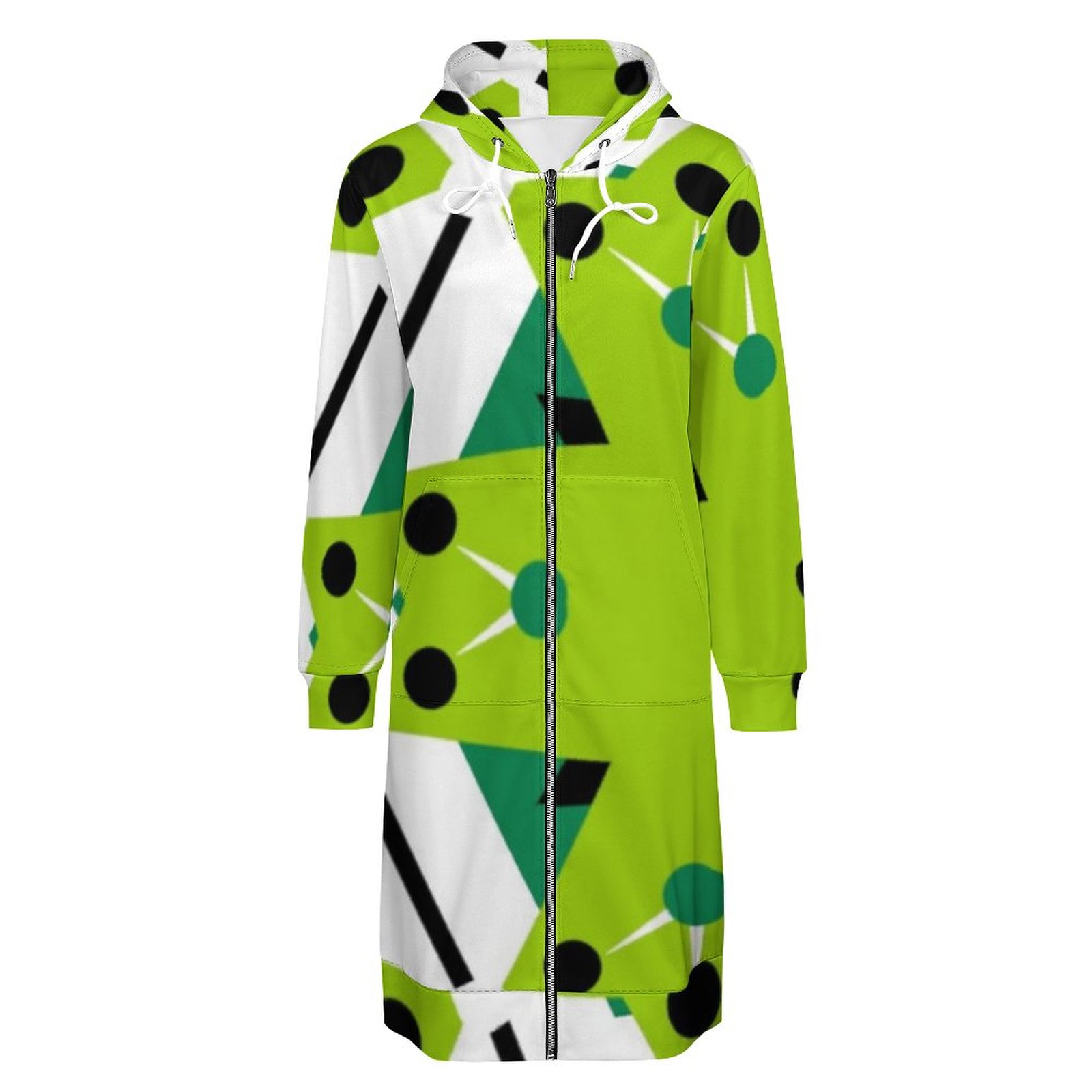 Modern Lime Green Hexagon Geometric Zip Up Long Hoodie Jacket Women Tunic Sweatshirt Plus Size Open Front Cardigan Outfits