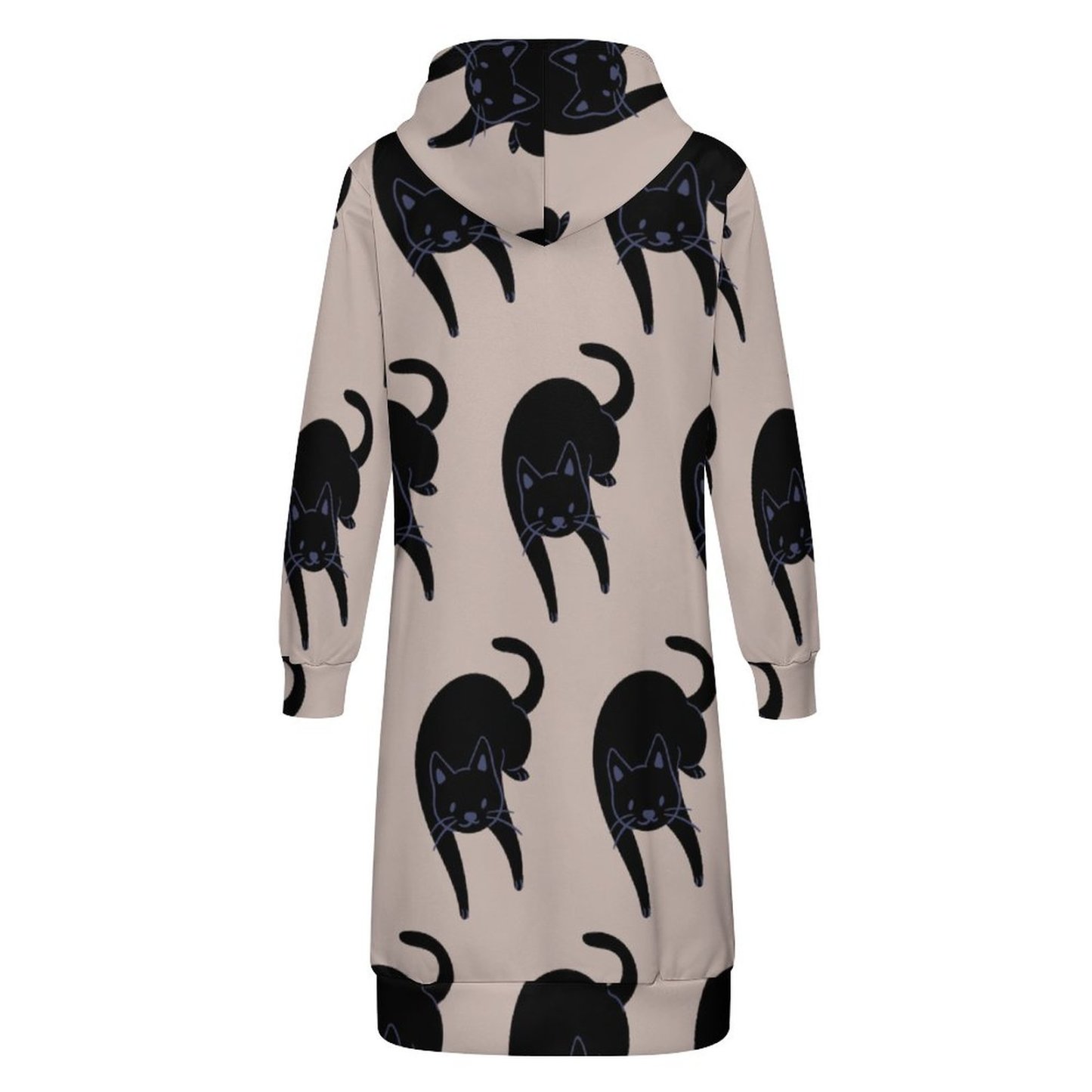 Kitty Voices Black Cat Zip Up Long Hoodie Jacket Coat Women Tunic Sweatshirt Loose Plus Size Open Front Cardigan Outfits