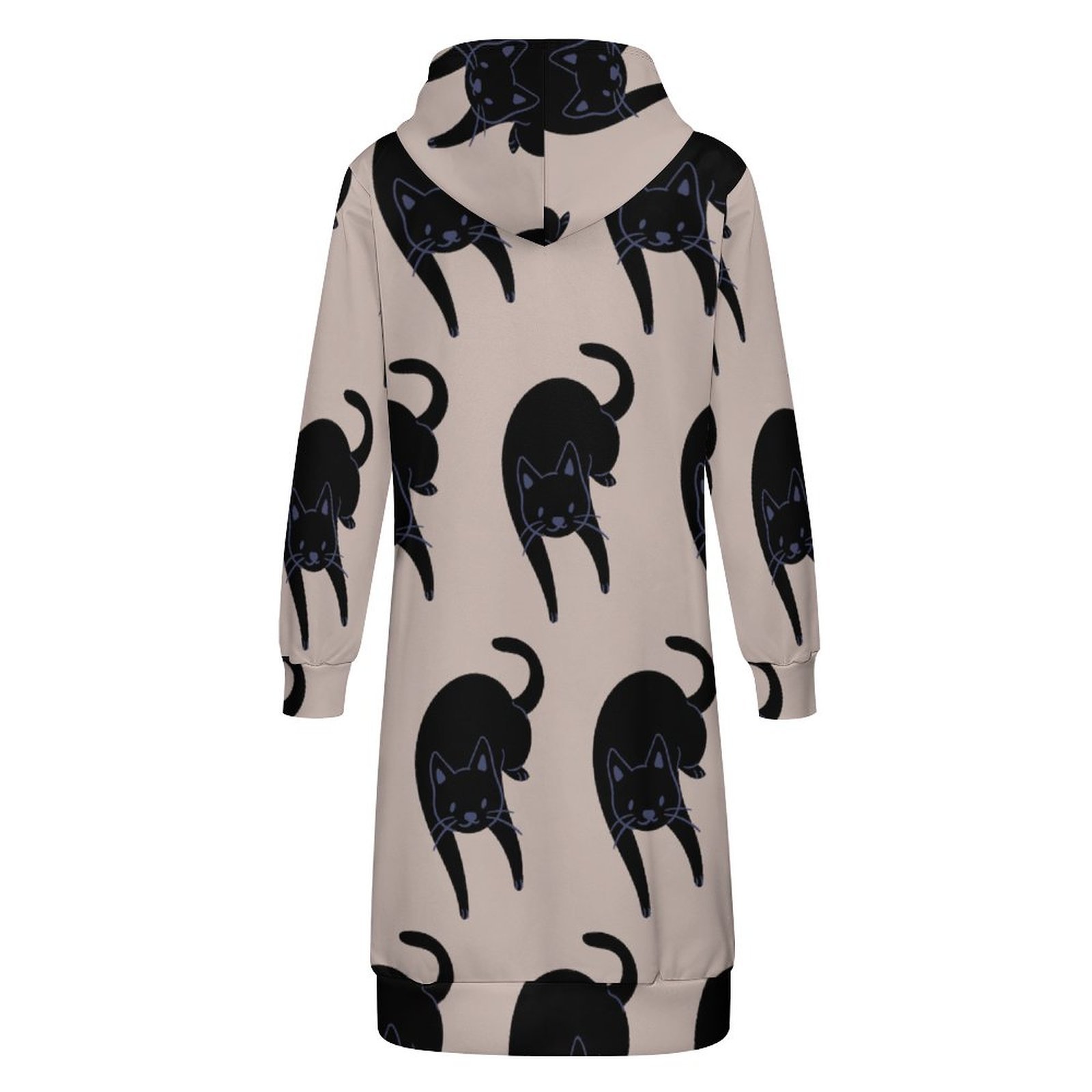 Kitty Voices Black Cat Zip Up Long Hoodie Jacket Coat Women Tunic Sweatshirt Loose Plus Size Open Front Cardigan Outfits