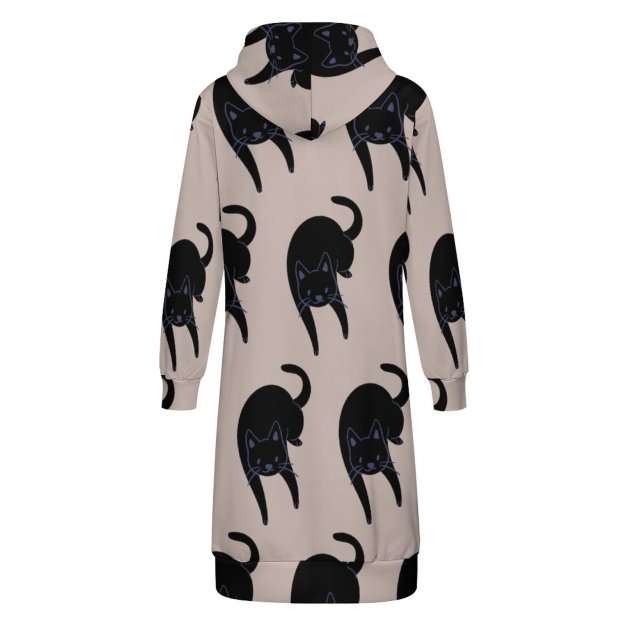 Kitty Voices Black Cat Zip Up Long Hoodie Jacket Coat Women Tunic Sweatshirt Loose Plus Size Open Front Cardigan Outfits