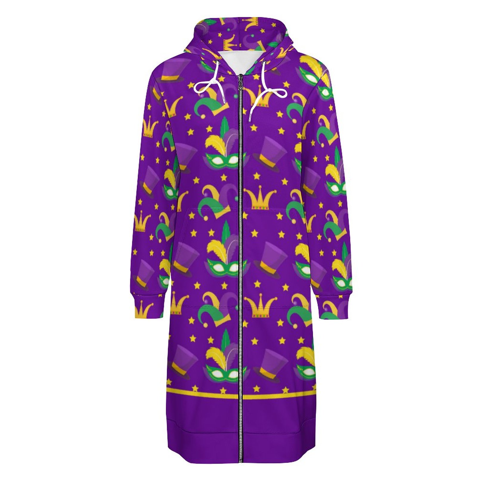 Festive Mardi Gras Carnival Fun Zip Up Long Hoodie Jacket Coat Women Tunic Sweatshirt Loose Plus Size Open Front Cardigan Outfits