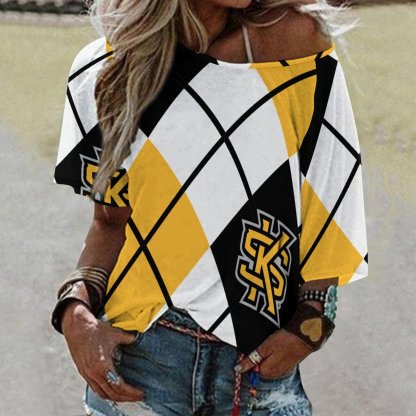 Kennesaw State University Argyle 3/4 Bell Sleeve T-Shirt Elbow Length Basic Tunics Tops for Women-Charlylifestyle