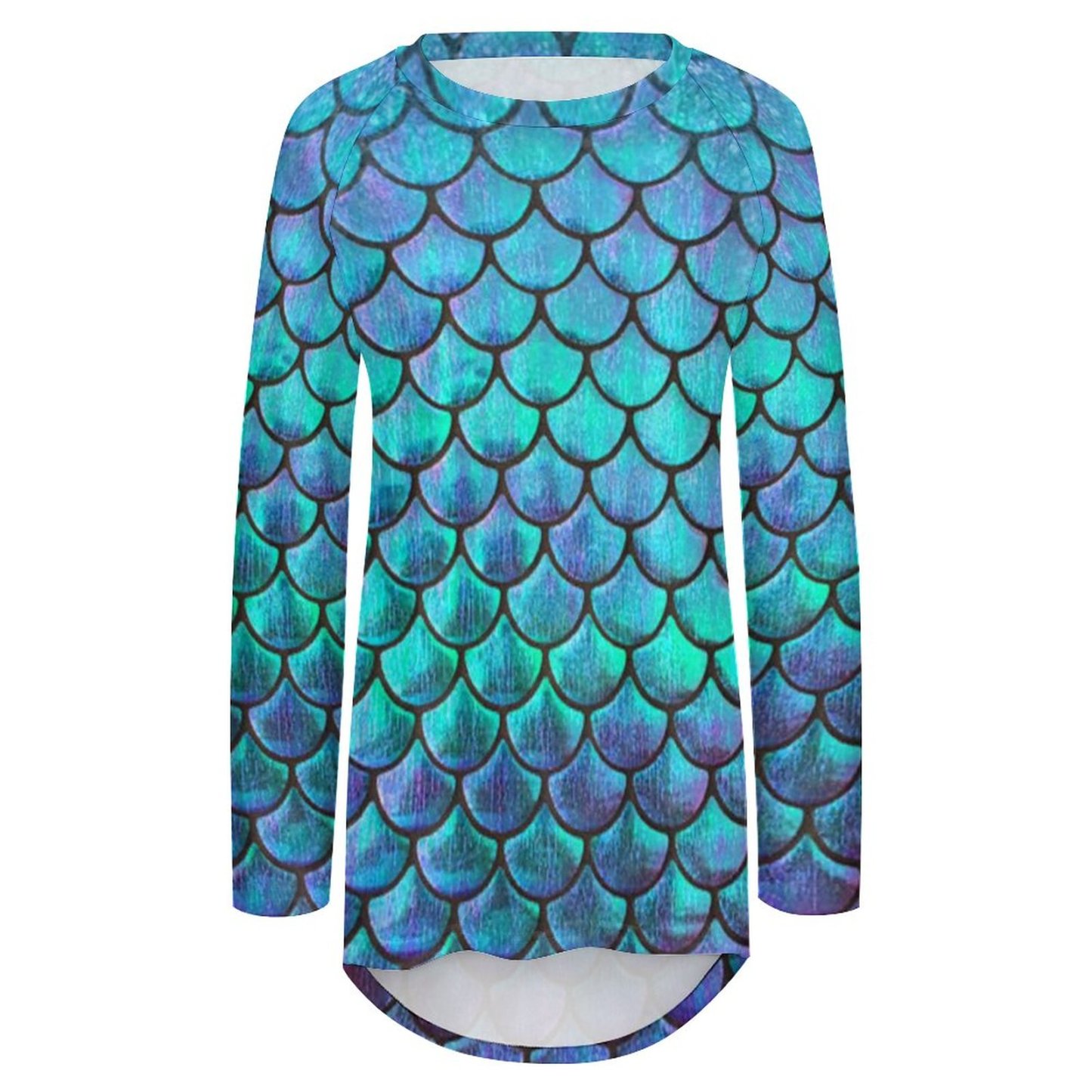 Personalized Mermaid Fish Scale Long Sleeve T-Shirt Women Raglan Sleeve Pullover Sweatshirts Plus Size Tops