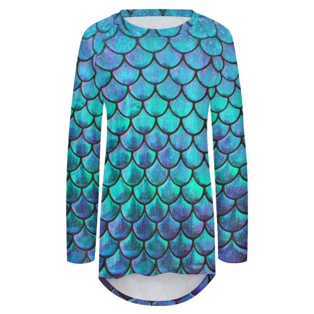 Personalized Mermaid Fish Scale Long Sleeve T-Shirt Women Raglan Sleeve Pullover Sweatshirts Plus Size Tops
