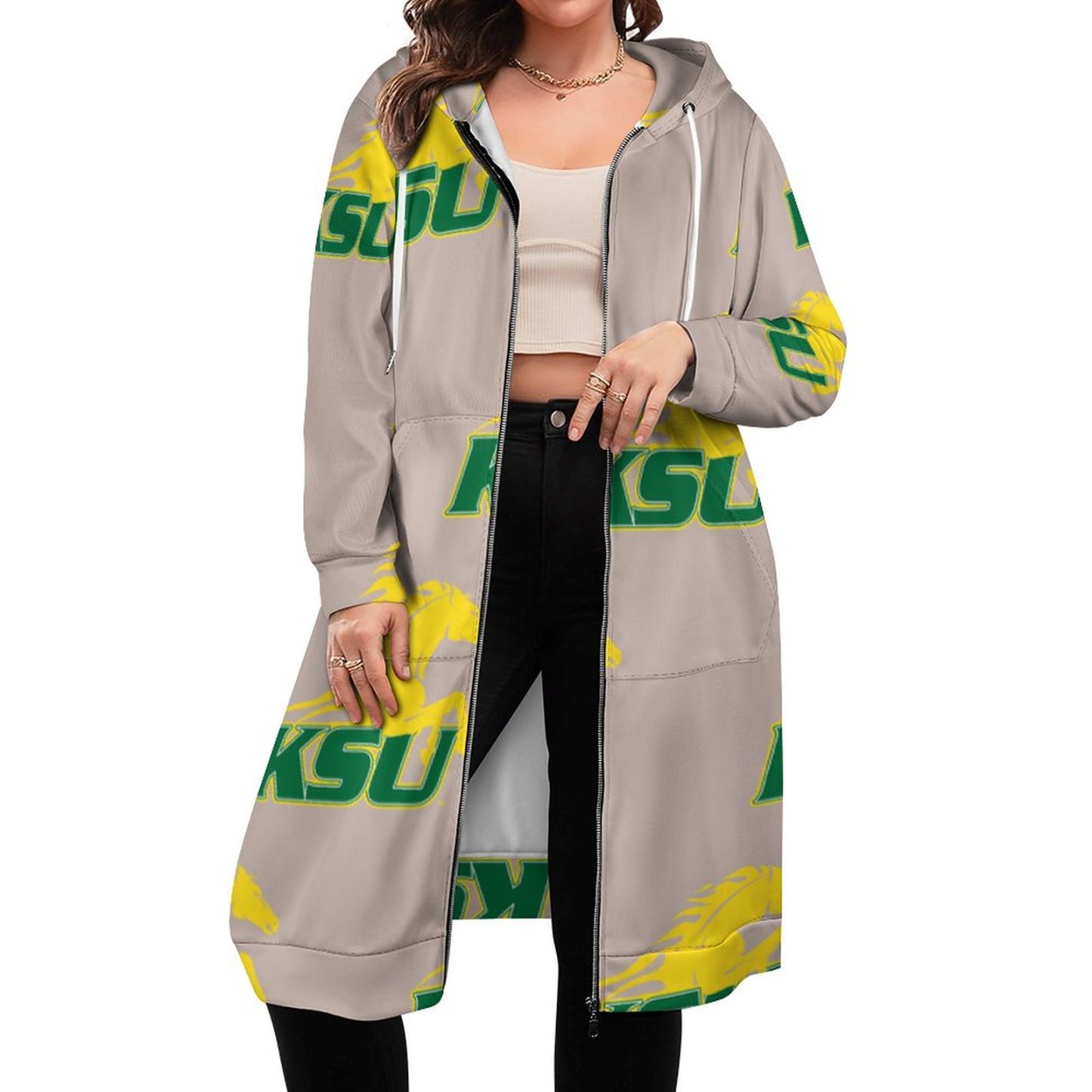 Ksu Kentucky State University Zip Up Long Hoodie Jacket Coat Women Tunic Sweatshirt Plus Size Open Front Cardigan Outfits