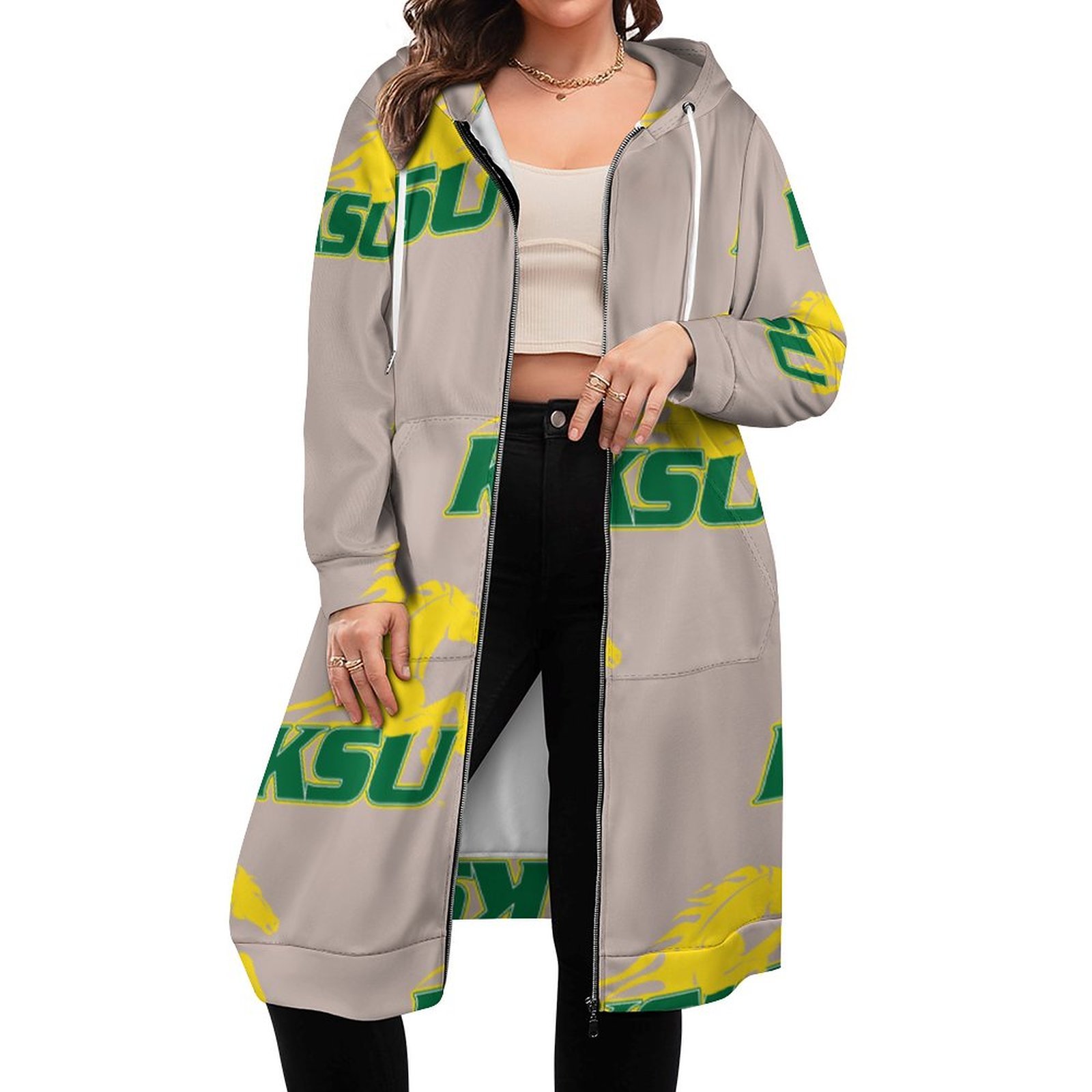 Ksu Kentucky State University Zip Up Long Hoodie Jacket Coat Women Tunic Sweatshirt Plus Size Open Front Cardigan Outfits