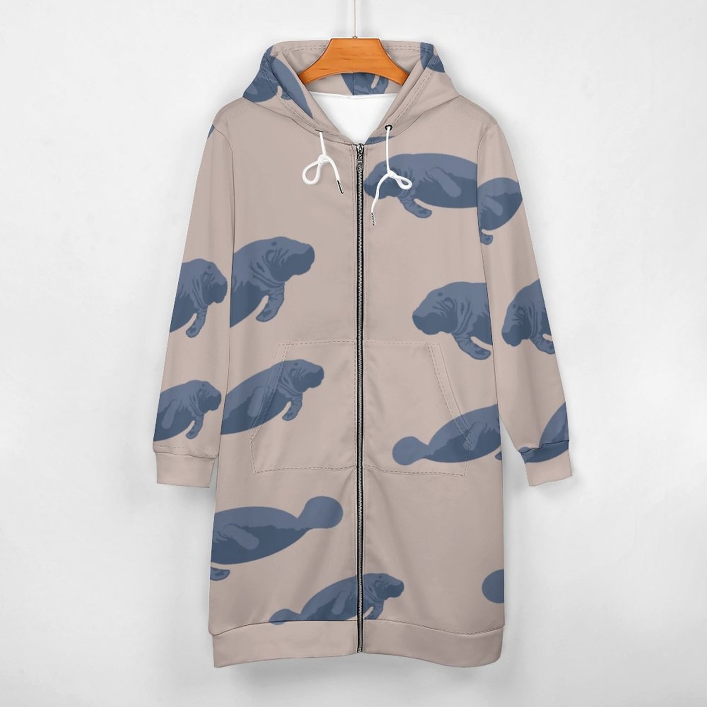 Manatee Nature Animal Zip Up Long Hoodie Jacket Coat Women Tunic Sweatshirt Loose Plus Size Open Front Cardigan Outfits
