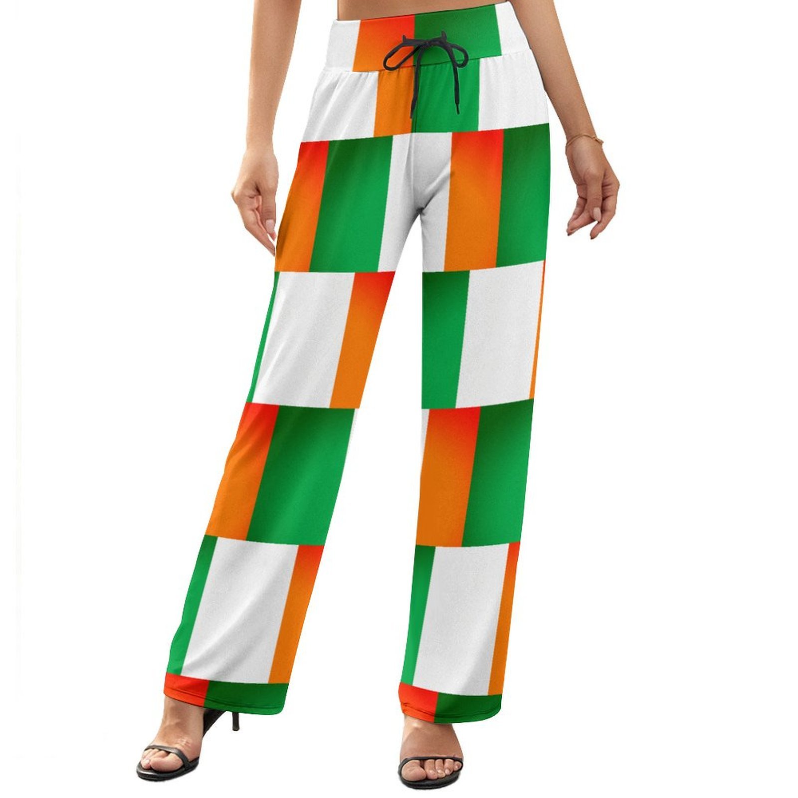 S-2XL Irish Flag Of Ireland Women Casual Elastic Waist Wide Leg Pants Trousers-Charlylifestyle