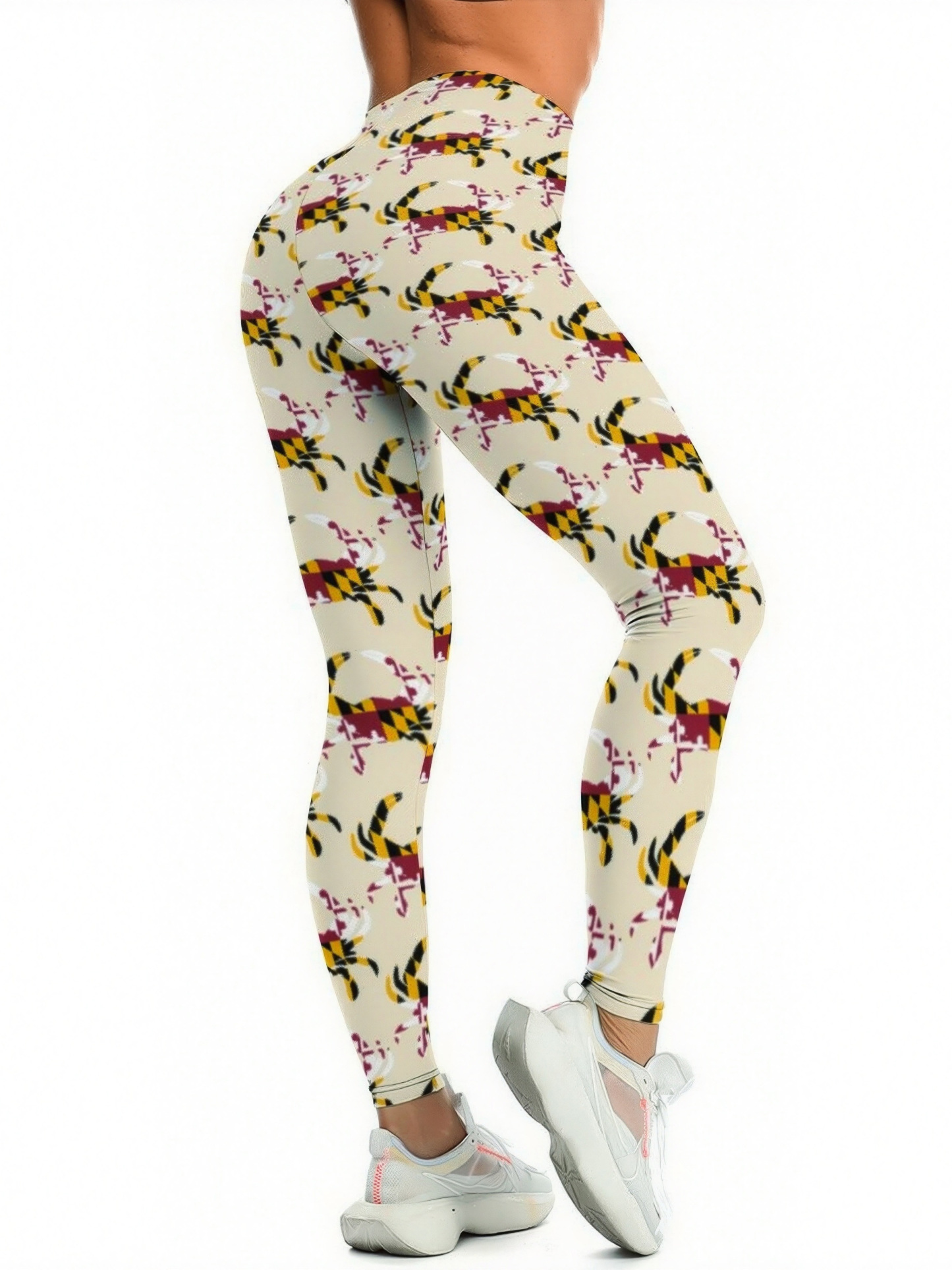 Maryland Flag Blue Crab Womens High Waist Workout Leggings Wide Waistband Sports Thin Fit Gym Yoga Pants