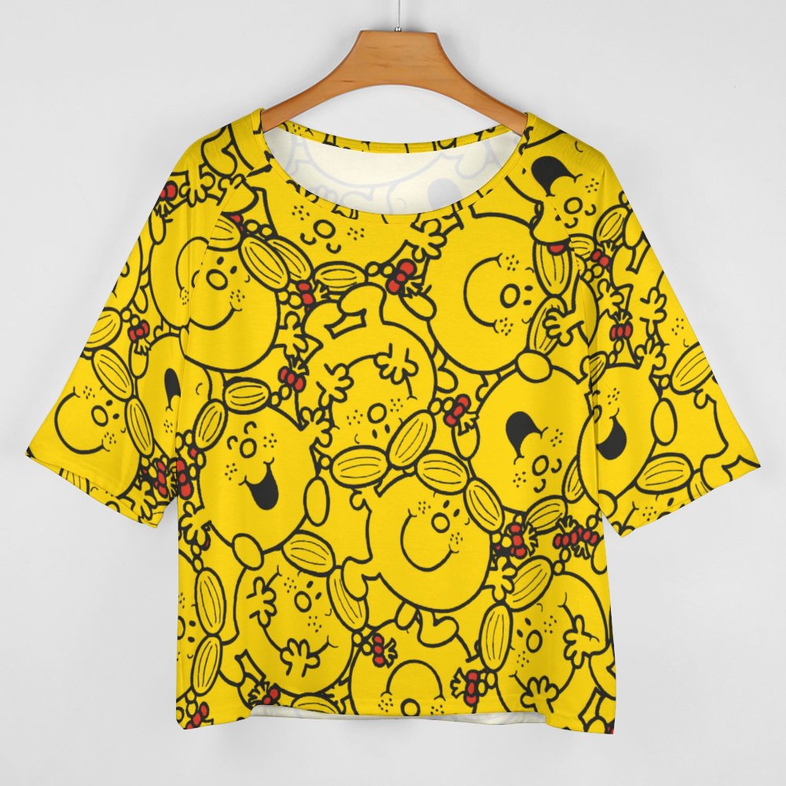 Little Miss Sunshine Fun Yellow Smiles 3/4 Bell Sleeve T-Shirt Elbow Length Basic Tunics Tops for Women-Charlylifestyle