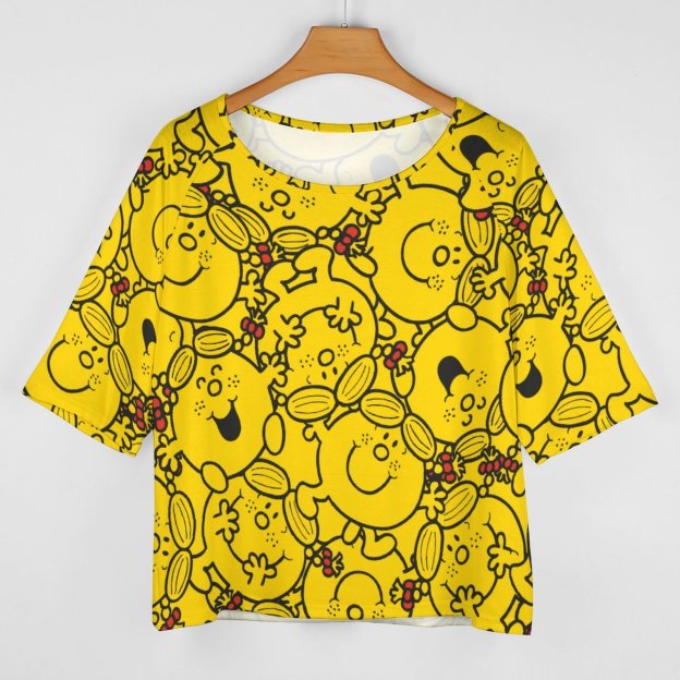 Little Miss Sunshine Fun Yellow Smiles 3/4 Bell Sleeve T-Shirt Elbow Length Basic Tunics Tops for Women-Charlylifestyle