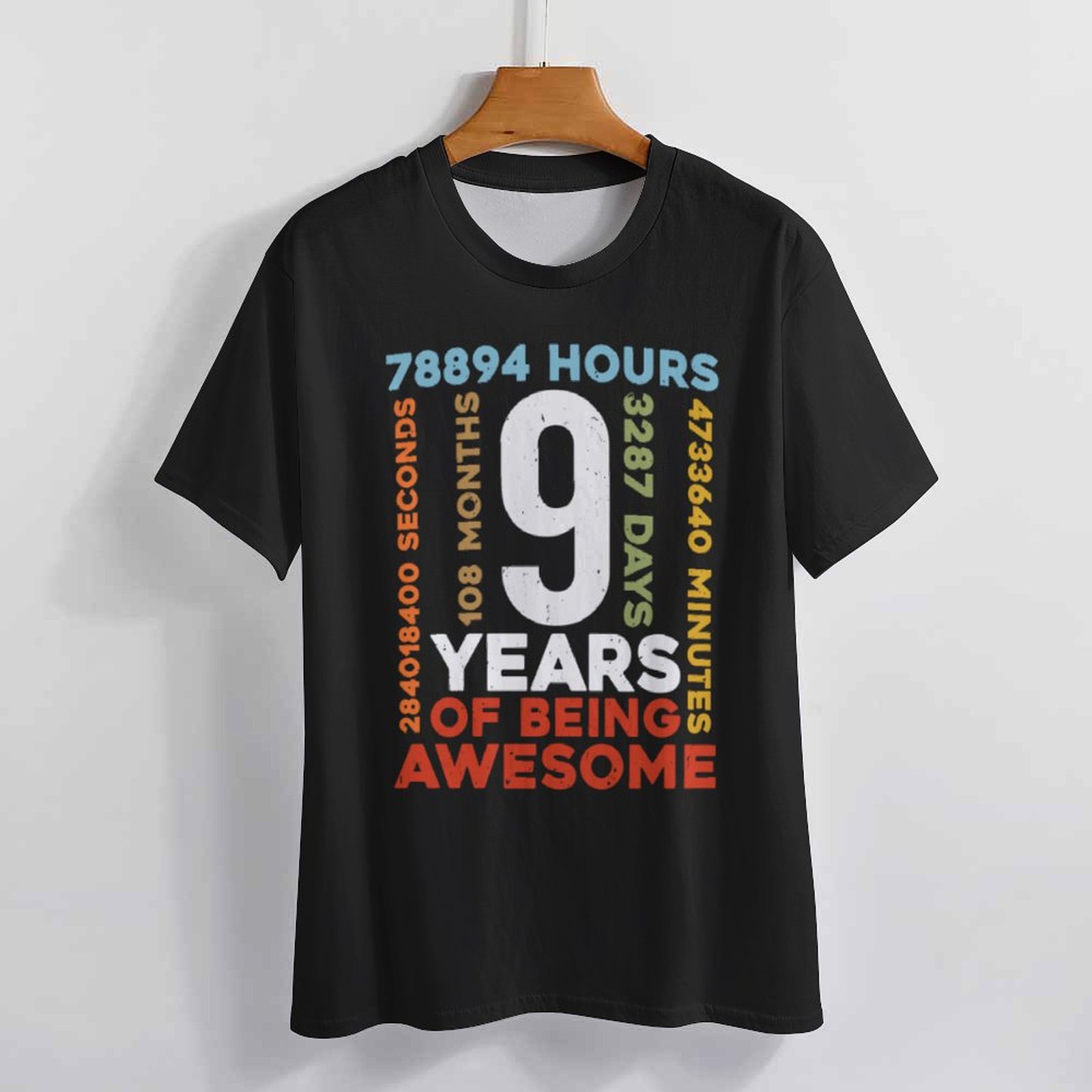 Charlylifestyle Unisex Casual 9th Birthday Shirt 9 Years Old Vintage Retro 108 Months Boy Girl T-Shirt-Charlylifestyle