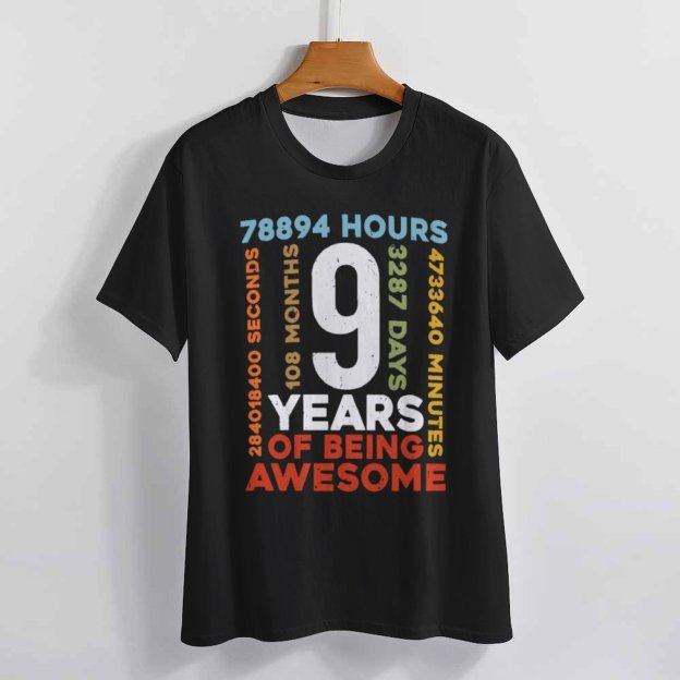 Charlylifestyle Unisex Casual 9th Birthday Shirt 9 Years Old Vintage Retro 108 Months Boy Girl T-Shirt-Charlylifestyle