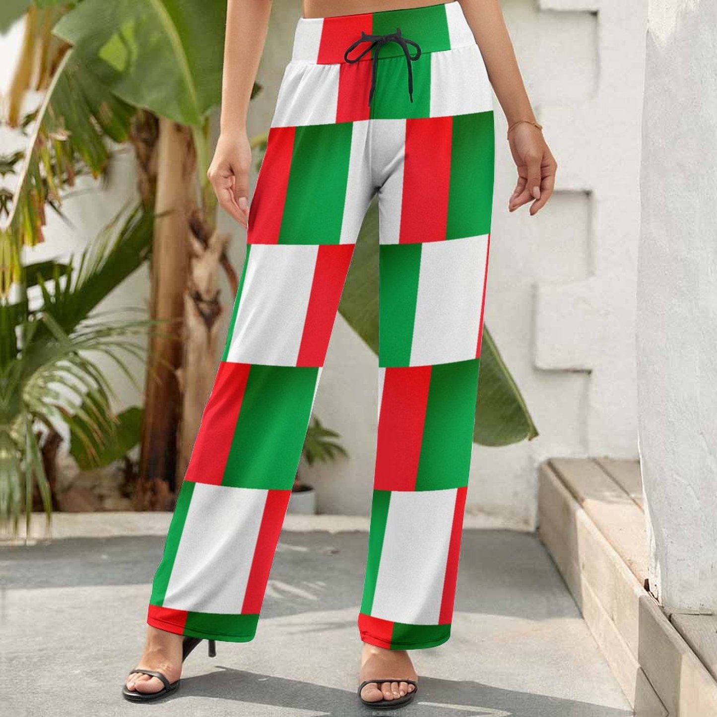 S-2XL Italian Flag Of Italy Women Casual Elastic Waist Wide Leg Pants Trousers-Charlylifestyle