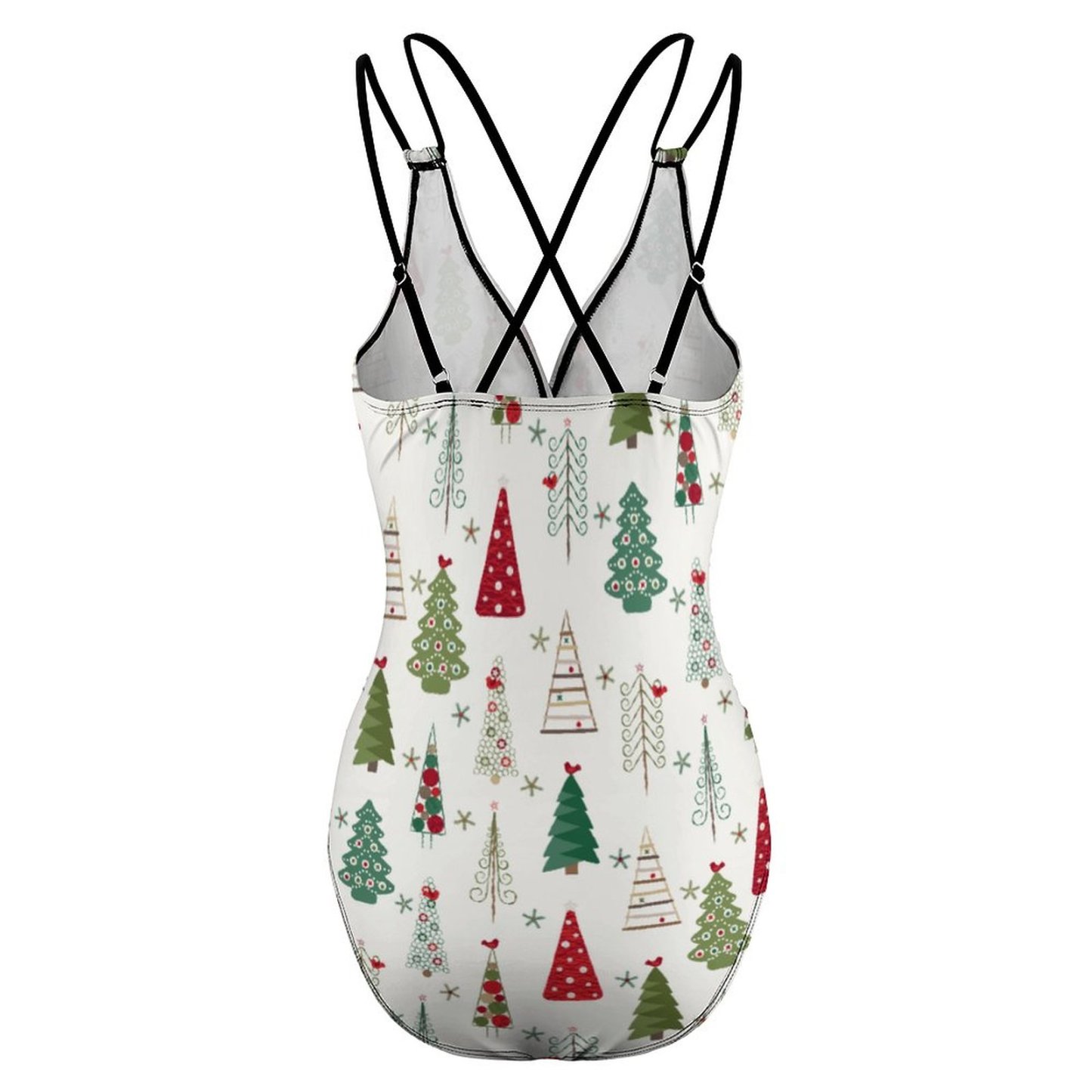 Modern Minimalist Christmas Tree Halter Backless Ruched One-Piece Swimsuit Tummy Control V Neck Bathing Suits