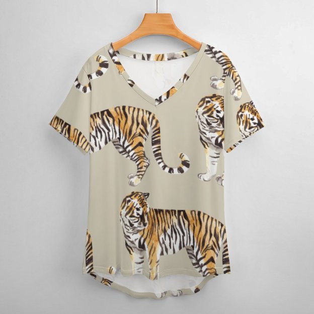 Modern Tropical Watercolor Tigers Wild Womens Summer Casual T Shirts Boho Full Print Short Sleeve Loose Hippie Tunic Tops-Charlylifestyle