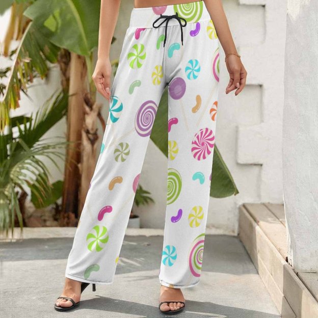 Summer Fall Funny Vintage Lollipop Candy Women's High Waist Wide Leg Long Palazzo Lounge Pants-Charlylifestyle