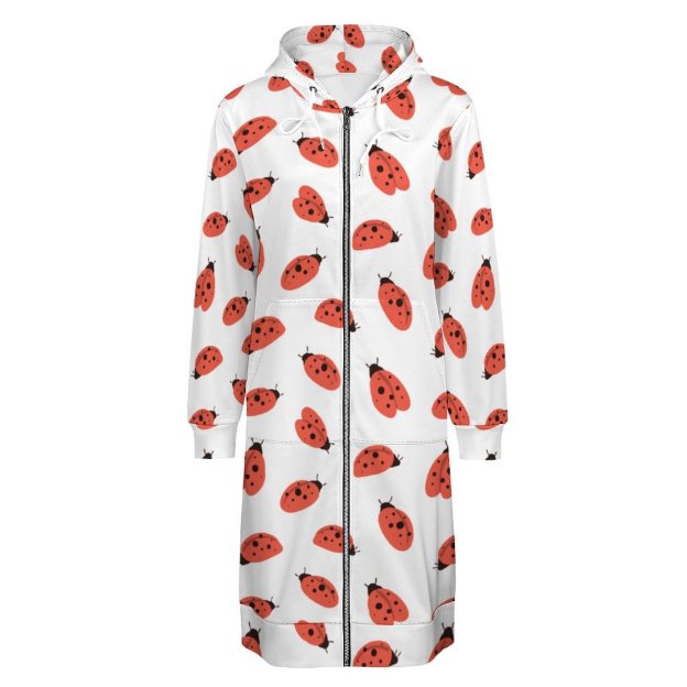 Ladybug Ladybird Animal Zip Up Long Hoodie Jacket Coat Women Tunic Sweatshirt Loose Plus Size Open Front Cardigan Outfits