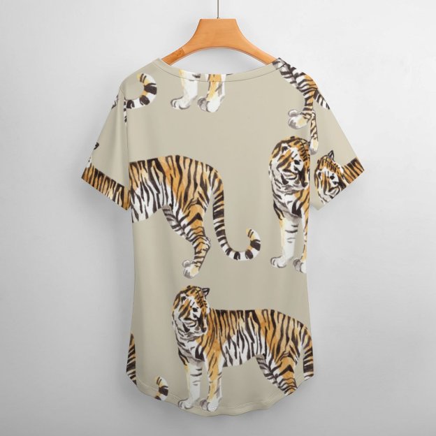 Modern Tropical Watercolor Tigers Wild Womens Summer Casual T Shirts Boho Full Print Short Sleeve Loose Hippie Tunic Tops-Charlylifestyle
