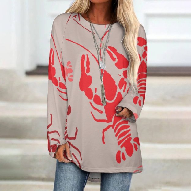 Custom Photo Bake Or Crawfish Loose Raglan Sleeve T-Shirt Personalized Tunic Top