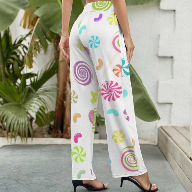Summer Fall Funny Vintage Lollipop Candy Women's High Waist Wide Leg Long Palazzo Lounge Pants-Charlylifestyle