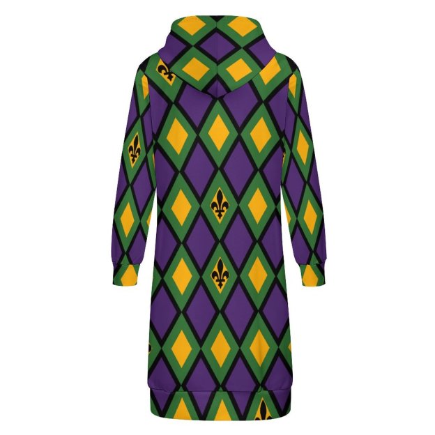 Mardi Gras Diamond Zip Up Long Hoodie Jacket Coat Women Tunic Sweatshirt Loose Plus Size Open Front Cardigan Outfits