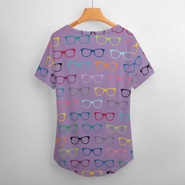 S-4XL Multi Color Eyeglasses Women T Shirts Basic V-Neck Tee Loose Vintage Fitting Oversize Short Sleeve Tops-Charlylifestyle
