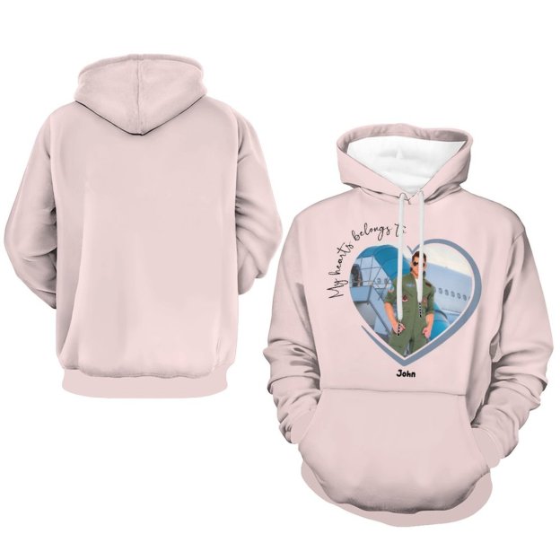 My Heart Belongs To Pet Photo Cat Lover Hoodie Custom Personalize Pet Photo & Name