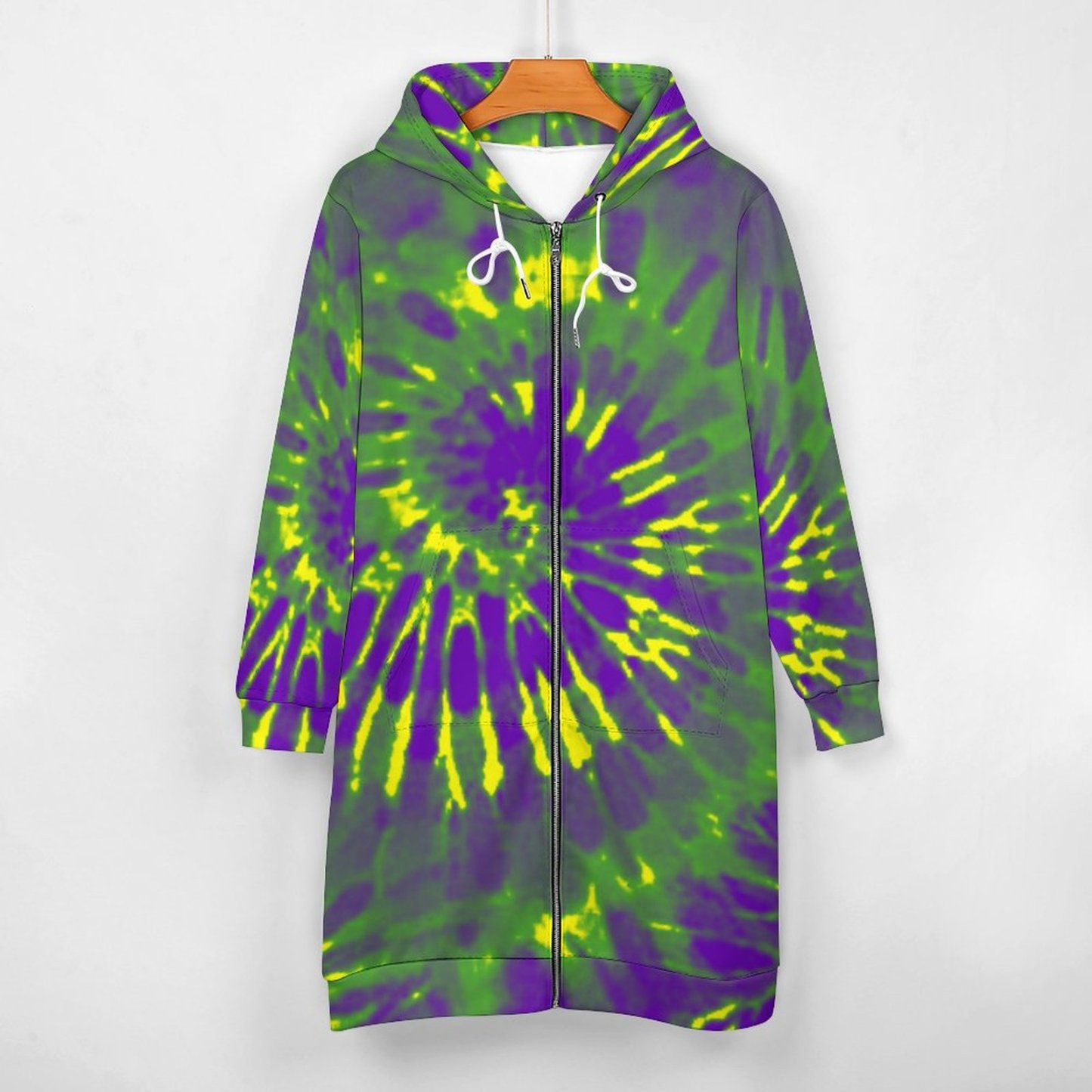 Mardi Gras Tie Dye Zip Up Long Hoodie Jacket Coat Women Tunic Sweatshirt Loose Plus Size Open Front Cardigan Outfits