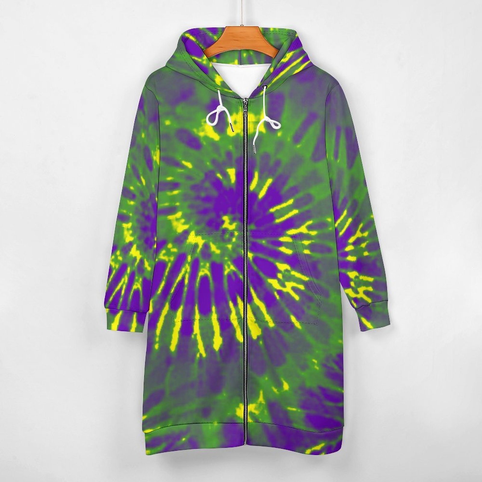 Mardi Gras Tie Dye Zip Up Long Hoodie Jacket Coat Women Tunic Sweatshirt Loose Plus Size Open Front Cardigan Outfits