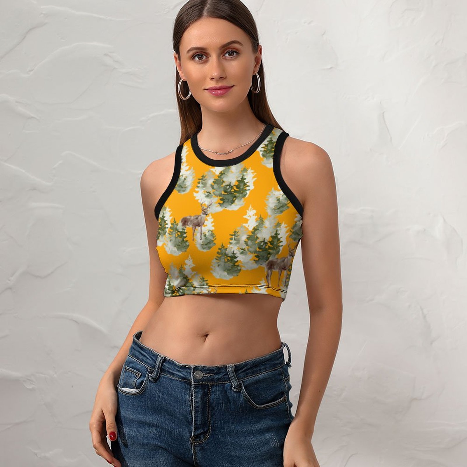 Modern Green Christmas Women's Sexy Sleeveless Crop Tops Boho Racer Back Tank Tops Slim Fit Sexy Print Shirt Tee-Charlylifestyle