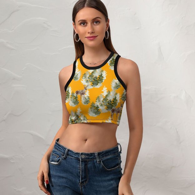 Modern Green Christmas Women's Sexy Sleeveless Crop Tops Boho Racer Back Tank Tops Slim Fit Sexy Print Shirt Tee-Charlylifestyle