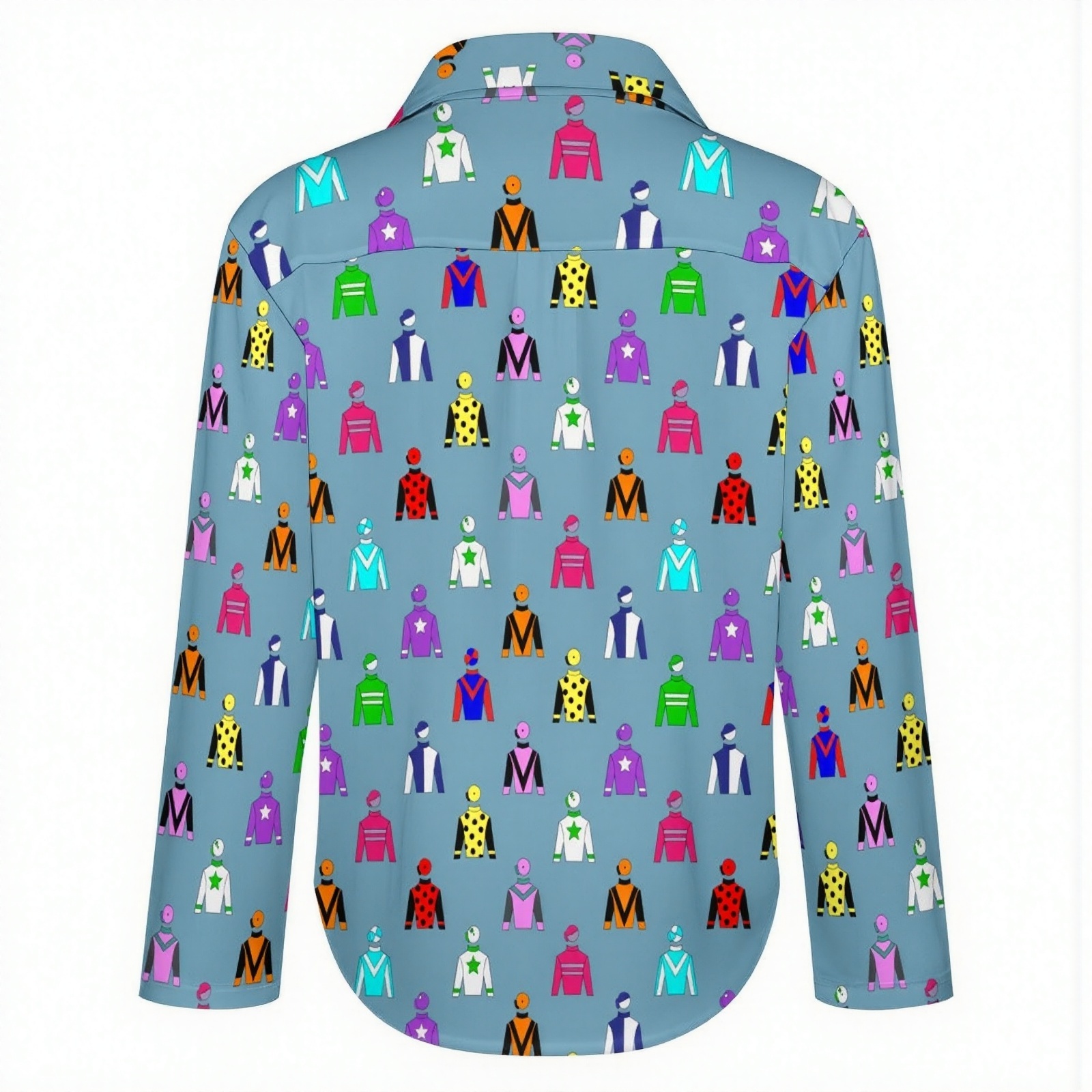 Jockey Silks Horse Rider Button Down V Neck Shirts Long Sleeve Blouse Roll Up Cuffed Sleeve Casual Shirt Tops