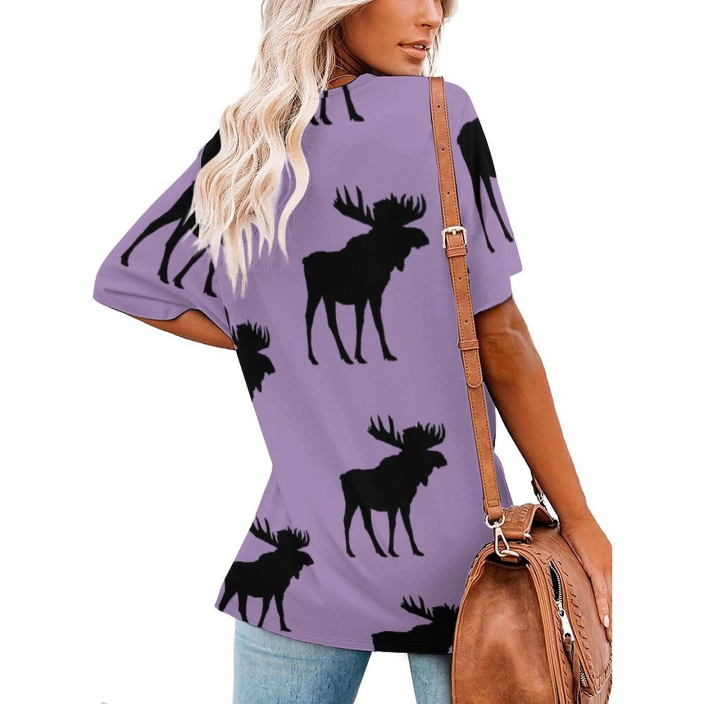 S-4XL Funny Vintage Moose Silhouette Womens Summer Casual T Shirts Boho Full Print Short Sleeve Loose Hippie Tunic Tops-Charlylifestyle