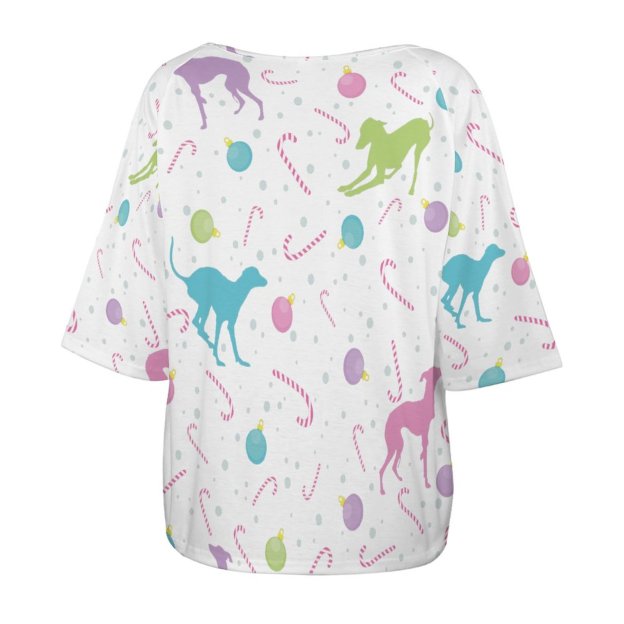 Italian Greyhound Dog Silhouette Christmas O Neck Batwing Half Sleeve Shirts Women Loose Blouse Print Tops-Charlylifestyle