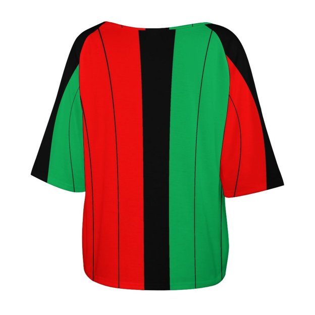 Kwanzaa Red Black Green Kinara Striped O Neck Batwing Half Sleeve Shirts Women Loose Street Blouse Print Tops-Charlylifestyle