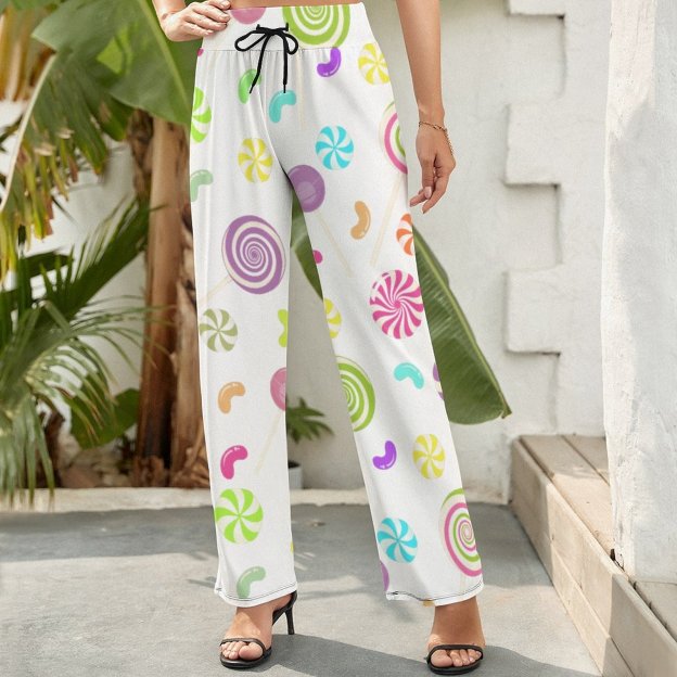 Summer Fall Funny Vintage Lollipop Candy Women's High Waist Wide Leg Long Palazzo Lounge Pants-Charlylifestyle