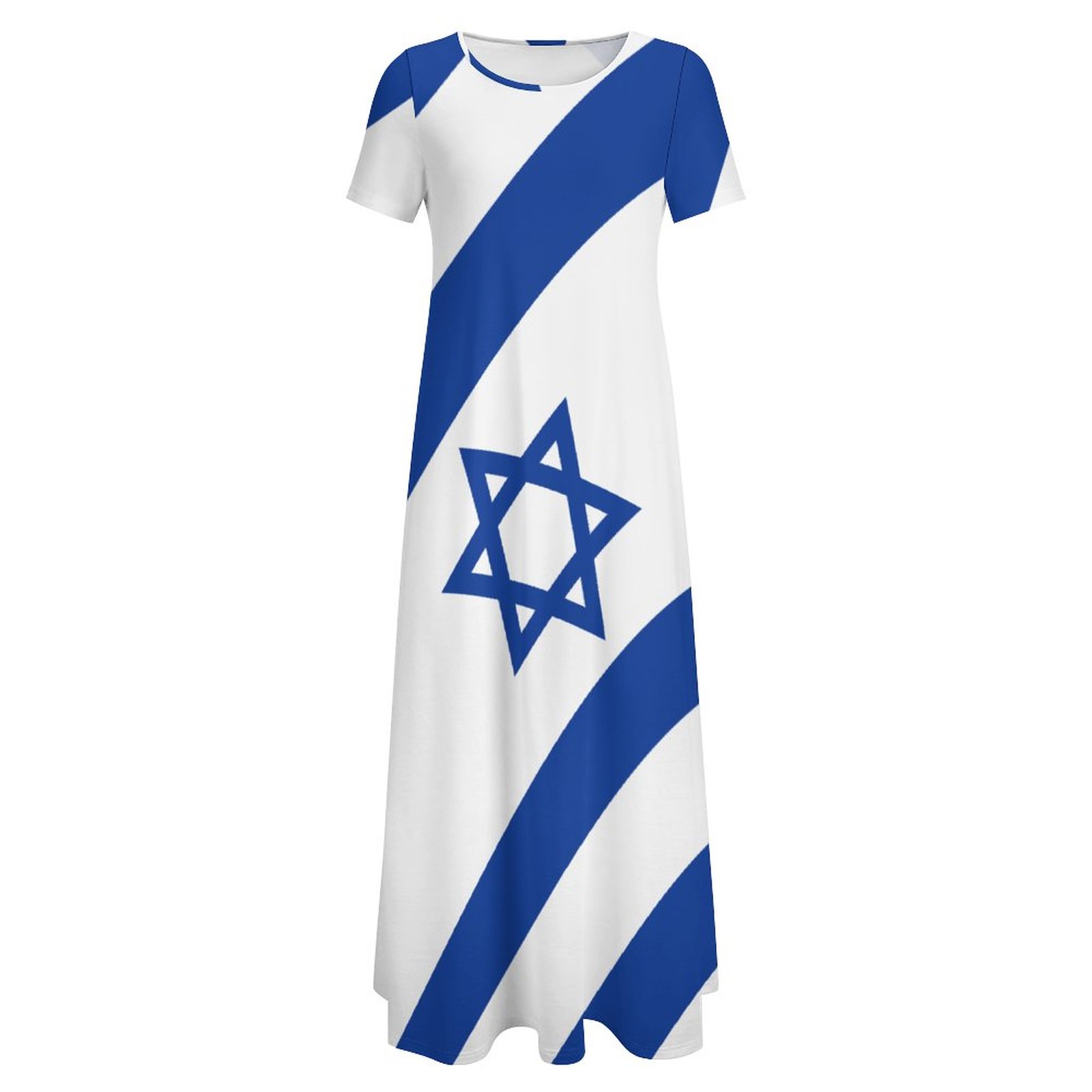 Israelian Flag Of Israel Women Casual Short Sleeve Loose Plain Maxi Dresses Summer Boho Beach Long Maxi Tunic Dresses