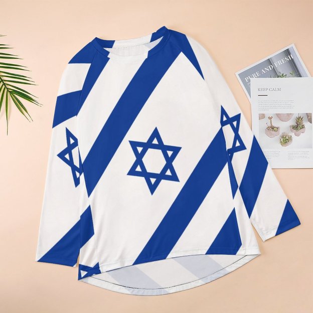 Personalized Israelian Flag Of Israel Raglan Sleeve T-Shirt Women Custom Photo Pullover Sweatshirts Plus Size Tops