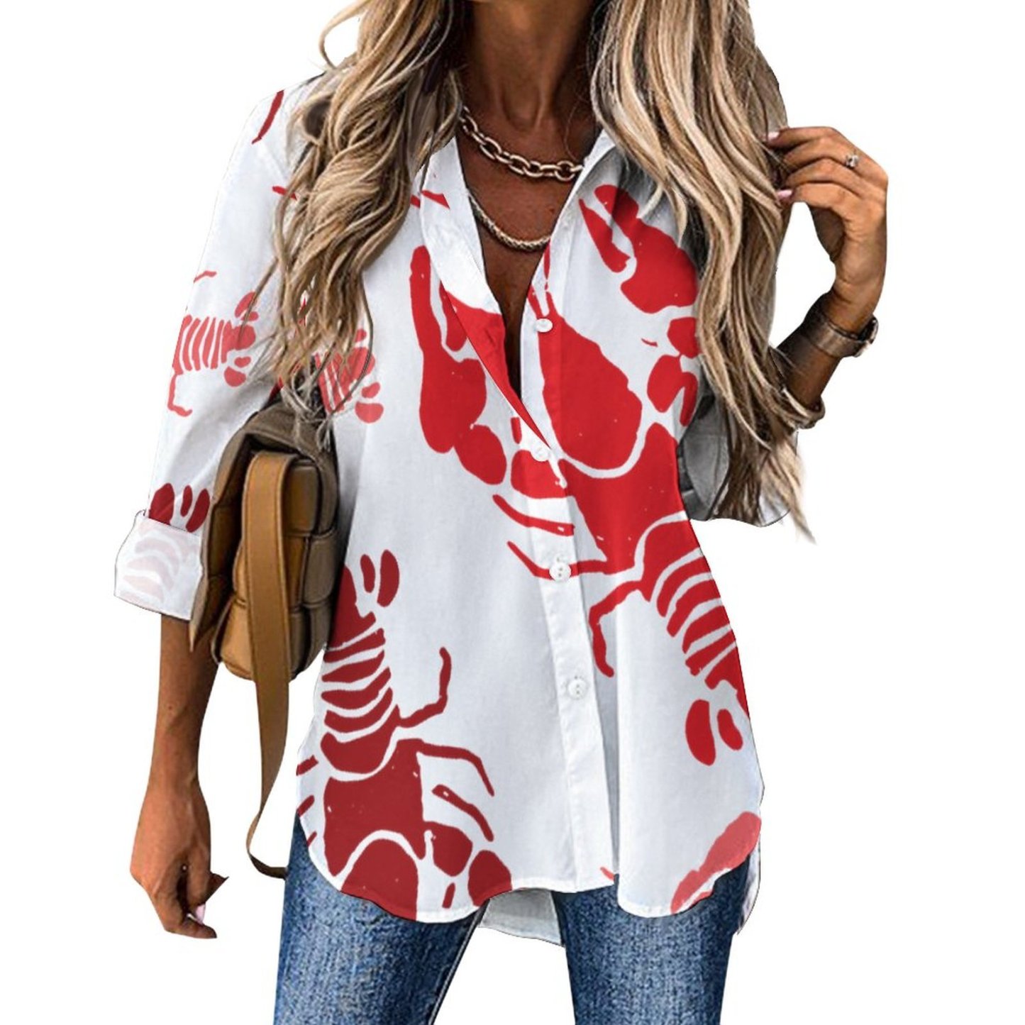 Personalized Lobster Crawfish Button Down Shirts Custom Photo Blouse
