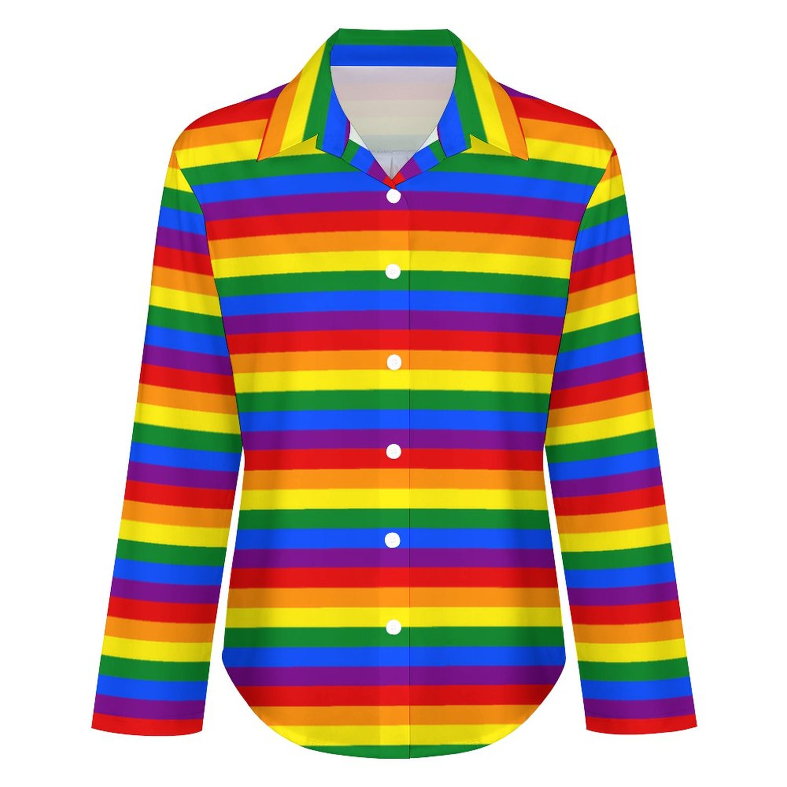 Lgbt Gay Pride Rainbow Flag Colors Stripes Button Down V Neck Shirts Long Sleeve Blouse Roll Up Cuffed Sleeve Casual Shirt Tops