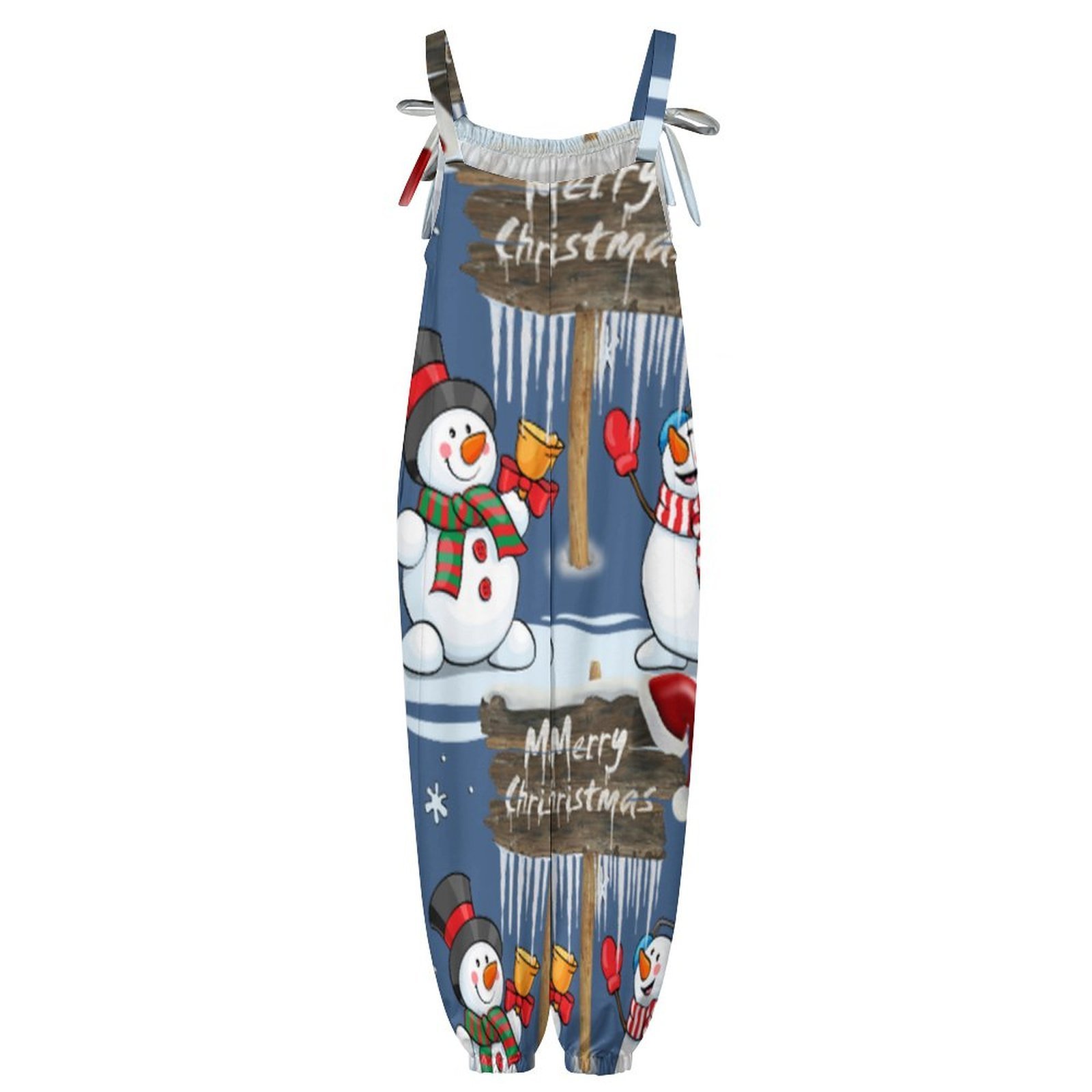 Personalized Women Merry Christmas Snowman Santa Hat Baggy Harem Overall Jumpsuit