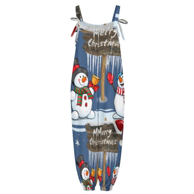 Personalized Women Merry Christmas Snowman Santa Hat Baggy Harem Overall Jumpsuit